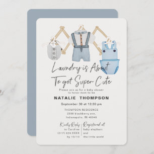Convites Chá de fraldas de roupa azul de bebê lavanderia