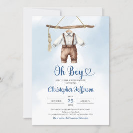 Convites Chá de fraldas de roupa azul e castanho minimalist