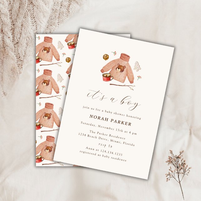 Convites Chá de fraldas de roupa de inverno do Boho Boy Wat (Watercolor Boho Boy Winter Clothes Baby Shower Invitation)