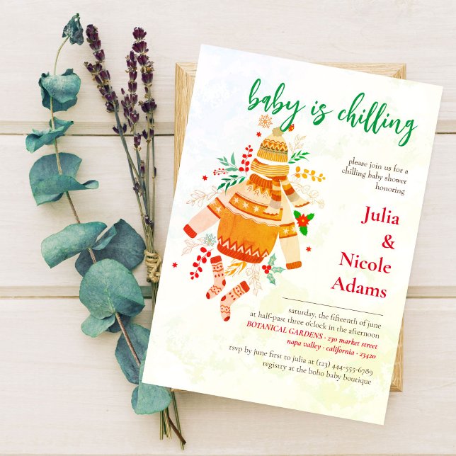 Convites Chá de fraldas de roupa quente para inverno (Criador carregado)