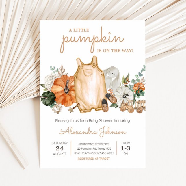 Convites Chá de fraldas de Roupas de Bebê de Abóbora (Gender Neutral Baby Clothes Pumpkin Baby Shower invitation)