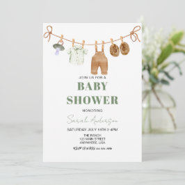 Convites Chá de fraldas de Roupas de Bebê Green Boho