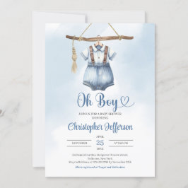 Convites Chá de fraldas de roupas de denim azul de menino m