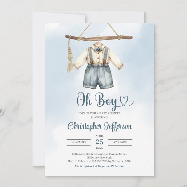 Convites Chá de fraldas de roupas de roupa de criança minim (Frente)