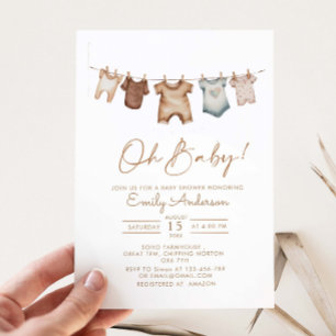 Convites Chá de fraldas de roupas do Baby Boho