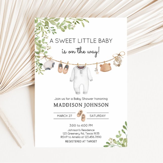Convites Chá de fraldas de roupas do Boho Baby (A Sweet Little Baby Boho Baby Shower Invitation)