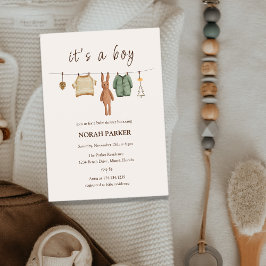 Convites Chá de fraldas de roupas do Boho Winter Boy