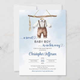 Convites Chá de fraldas de roupas do menino doce e boho min