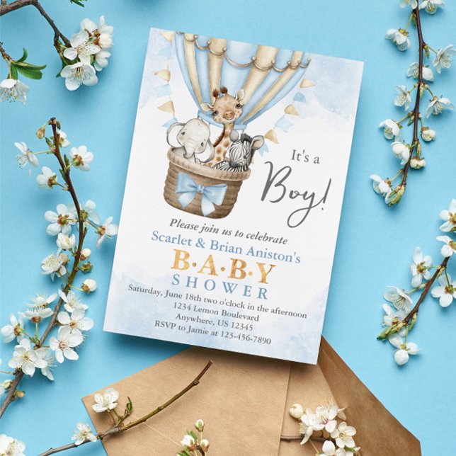 Convites Chá de fraldas de Safari de Balão de Ar Quente (Criador carregado)