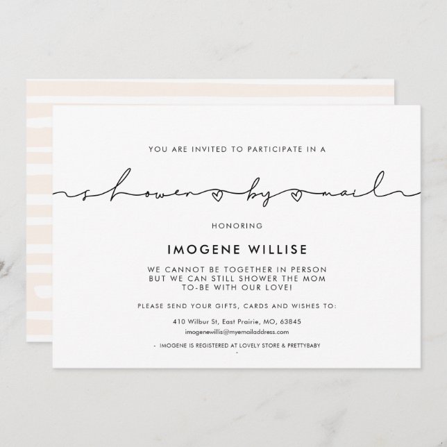 Convites Chá de fraldas de script de brancos bonito por ema (Frente/Verso)