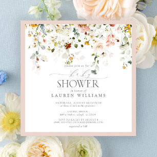 Convites Chá de fraldas de Script de Largura Floral Cor-de-