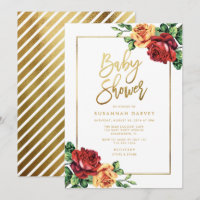 Chá de fraldas de Script Dourado Amarelo Rosa Vint