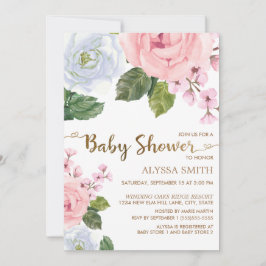 Convites Chá de fraldas de Script Elegante de Rosas Florais