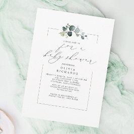 Convites Chá de fraldas de Script Elegante e Verde Minimali