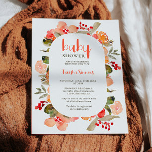 Convites Chá de fraldas de script floral Boho fall terracot