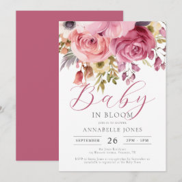 Convites Chá de fraldas de Script Floral de Aquarela Elegan