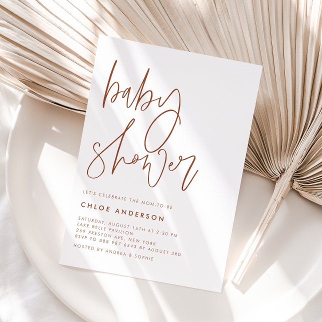 Convites Chá de fraldas de Script Manuscrito Boho Terracott (Criador carregado)