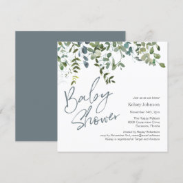 Convites Chá de fraldas de Script Moderno Eucalyptus Greene
