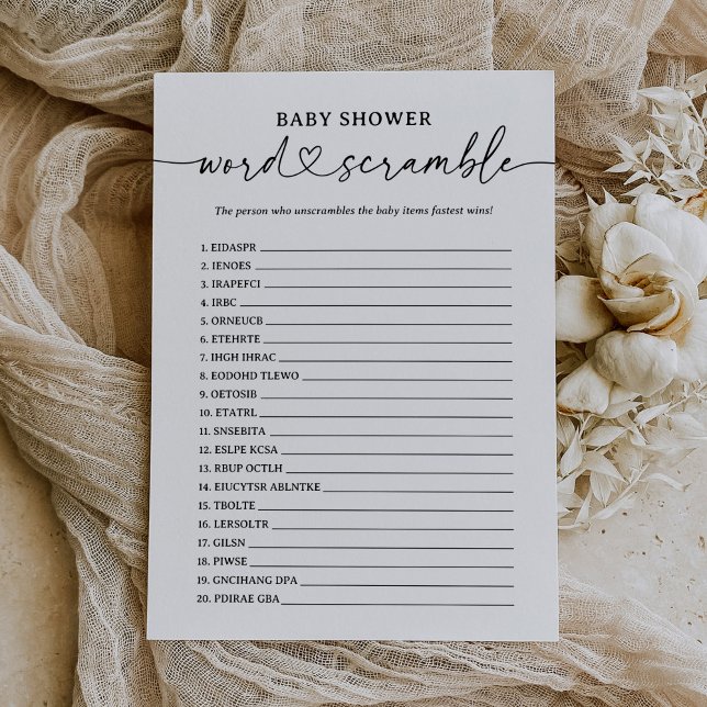 Convites Chá de fraldas de Script Moderno - Jogo do Word Sc (Criador carregado)