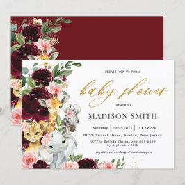 Convites Chá de fraldas de Selva Floral Blush Burgundy