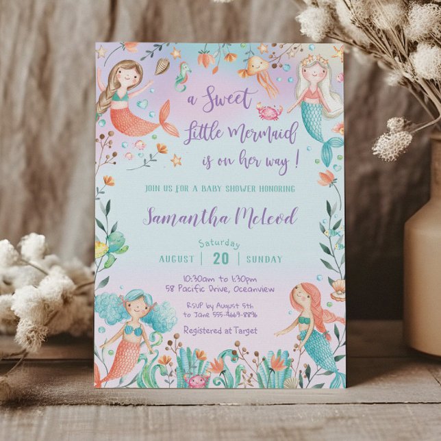 Convites Chá de fraldas de Sereia Bonita debaixo da Garota  (Criador carregado)