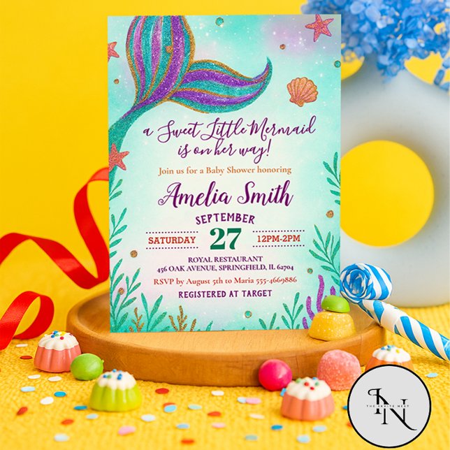 Convites Chá de fraldas De Sereia Com Turquesa (Mermaid baby Shower invitation)