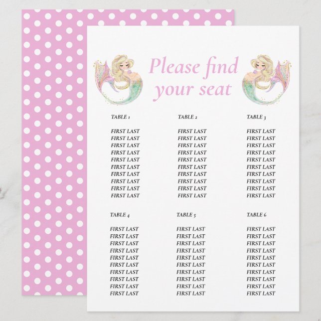 Convites Chá de fraldas de Sereia. pontos de poke do gráfic (Frente/Verso)