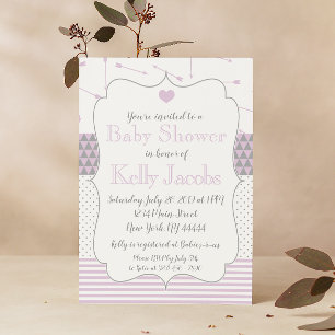 Convites Chá de fraldas de Setas de Coração com Filtro Roxo