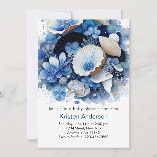 Convites Chá de fraldas de Shell do Mar de Aventura de Prai (Frente)