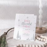 Convites Chá de fraldas de Silver e Pink Winter Wonderland<br><div class="desc">Celebre um dia especial para seu amado com este belo convite da terra maravilhosa do inverno! Este design apresenta uma tipografia fofa "bebê Está frio fora ", flocos de neve, árvores de inverno e veados no tema prata e cor rosa. Um convite perfeito para um chá de fraldas de menina...</div>