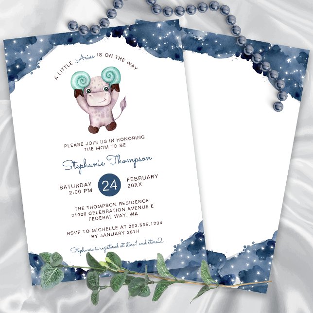 Convites Chá de fraldas de Sinais de Astrologia Celestial (Celestial Aries Astrology Sign Baby Shower Invitation)