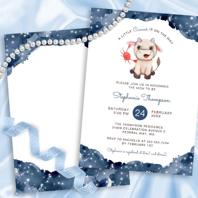 Convites Chá de fraldas de Sinais de Astrologia Celestial d (Celestial Cancer Astrology Sign Baby Shower Invitation)