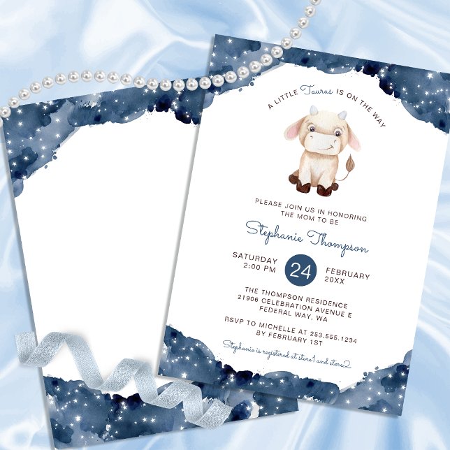 Convites Chá de fraldas de Sinal de Astrologia Celestial Ta (Celestial Taurus Astrology Sign Baby Shower Invitation)