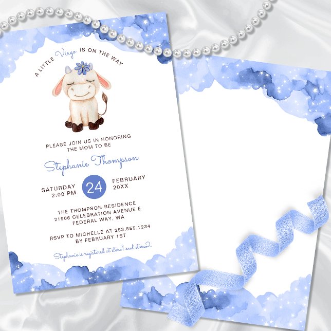 Convites Chá de fraldas de Sinal de Astrologia por Vírus Ce (Celestial Virgo Astrology Sign Baby Shower Invitation)