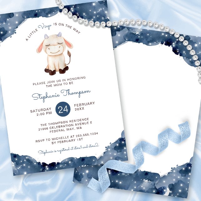 Convites Chá de fraldas de Sinal de Astrologia por Vírus Ce (Celestial Virgo Astrology Sign Baby Shower Invitation)