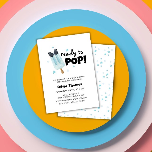 Convites Chá de fraldas De Sorvete Moderno Pronto Para Pop (Modern Ready To Pop Bow Ice Cream Baby Shower Invitation)