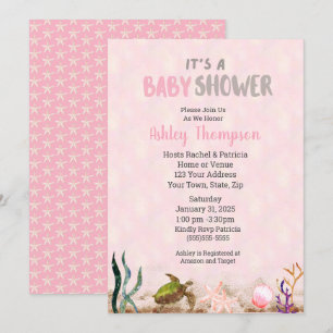 Convites Chá de fraldas de Starfish, Garotas Rosa do Ocean