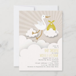 Convites Chá de fraldas de Stork + Nuvens - Amarelo