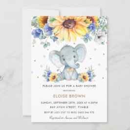 Convites Chá de fraldas de Sunflower Blue Floral Elephous B