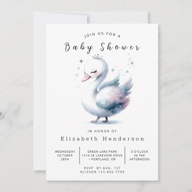 Convites Chá de fraldas de Swan Digital Feliz (Frente)