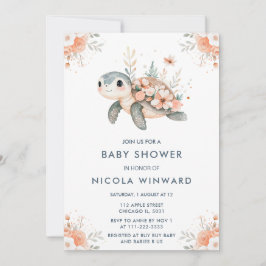 Convites Chá de fraldas de Tartaruga Floral