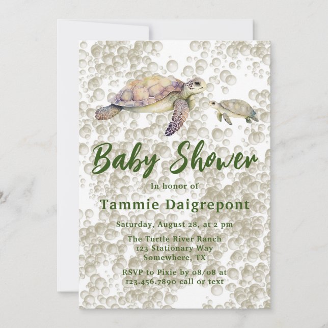 Convites Chá de fraldas de Tartarugas do Mar da Mãe e de Mi (Frente)