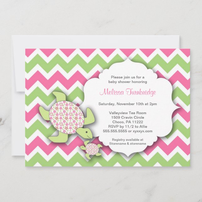 Convites Chá de fraldas De Tartarugas Do Mar Garota Convida (Frente)