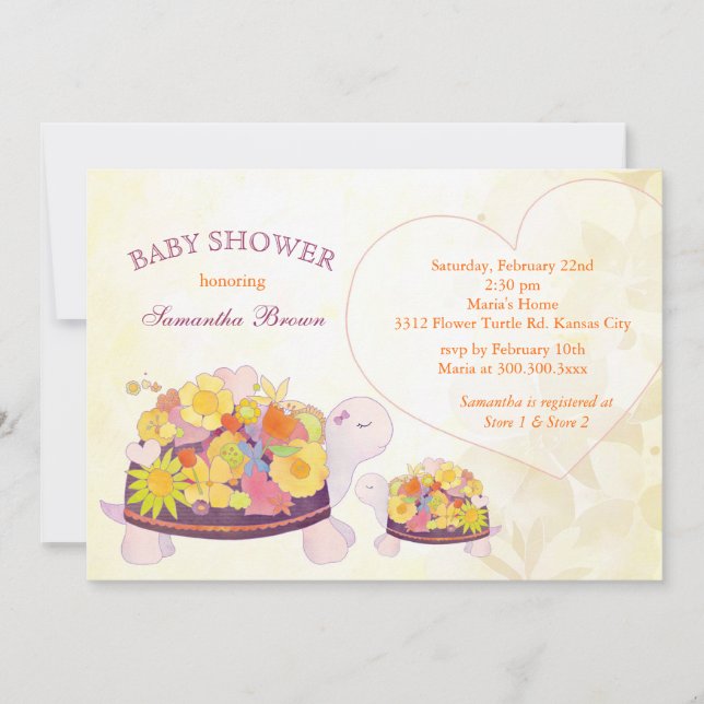 Convites Chá de fraldas de Tartarugas primavera (Frente)