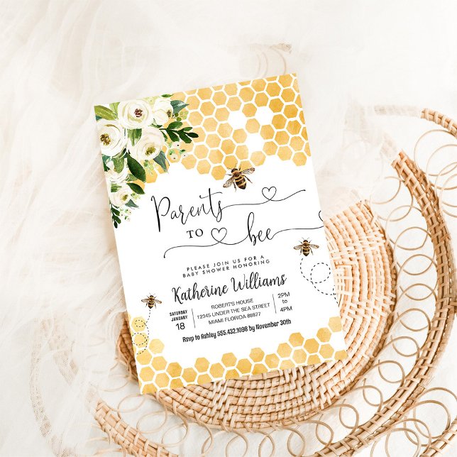 Convites Chá de fraldas De Tema De Abelhas De Mel (Criador carregado)