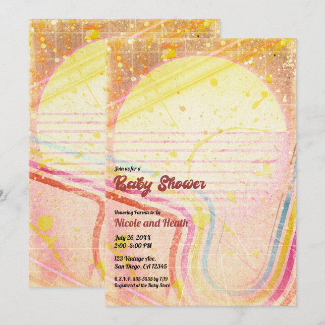 Convites Chá de fraldas de Tema de anos 80 da Imagem Retroa (Frente/Verso)