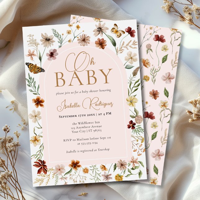 Convites Chá de fraldas de Tema de Flor Selvagem (wildflower baby shower invitation)