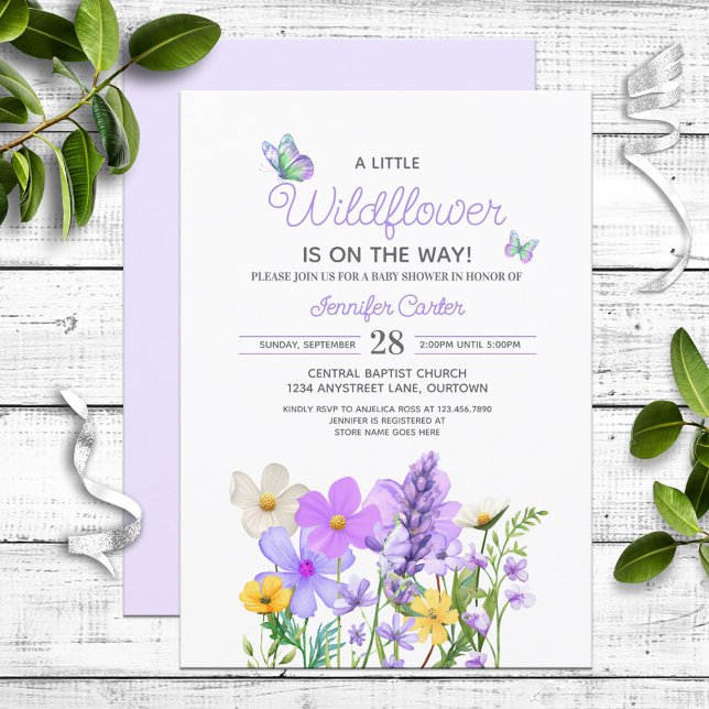 Convites Chá de fraldas de Tema de Flores Selvagens Roxas (Criador carregado)