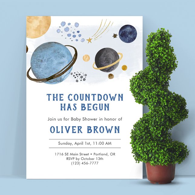 Convites Chá de fraldas de Tema do Espaço de Aquarela do Pl (Criador carregado)