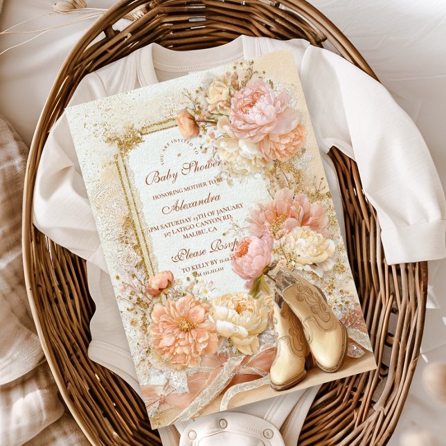 Convites Chá de fraldas de Tema Ocidental de Boho Cowgirl (Criador carregado)